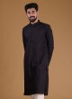 Lucknowi Work Kurta Pajama In Black Color